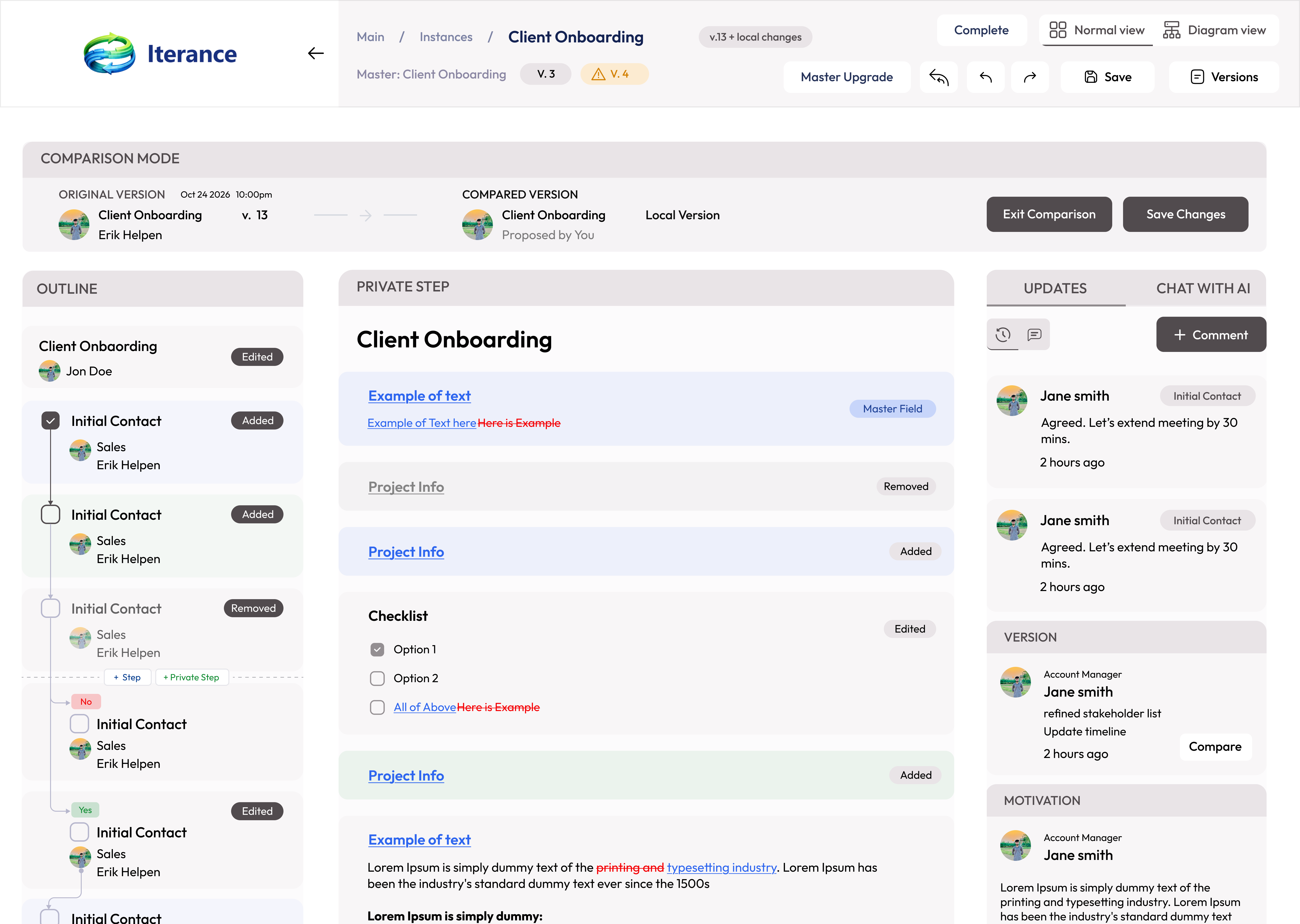 Diff and proposal comparison view